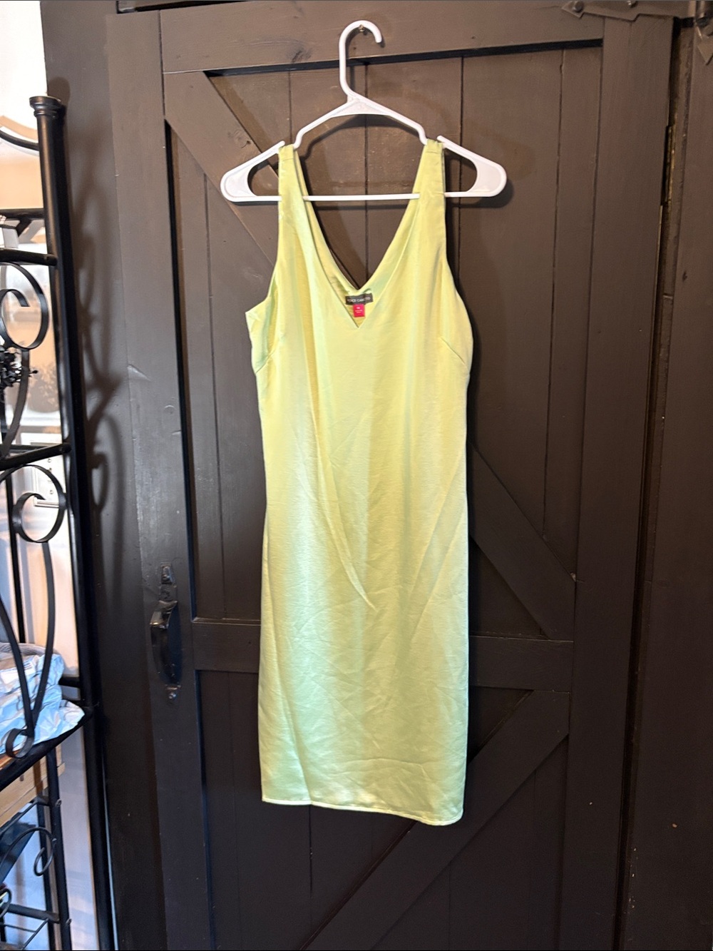 Vince Camuto Lemon Green V-Neck Midi Slip Dress